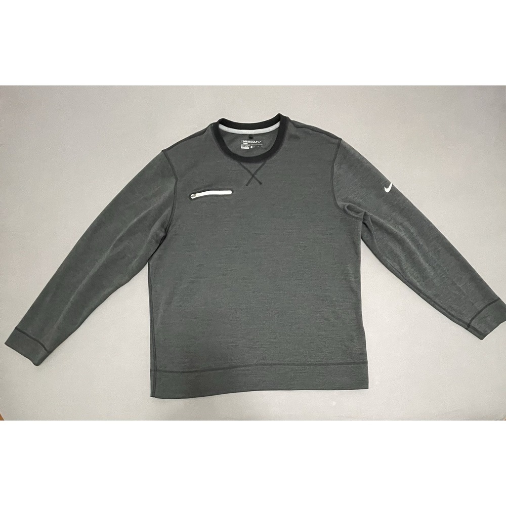 Nike Golf Sport Dri-FIT Pullover Sweatshirt Mens XL Gray Zipper Pocket Patches